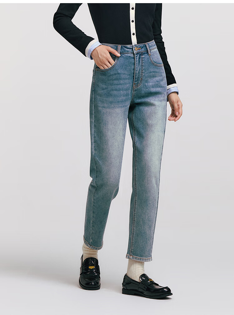 Semir Senrou | Women's Jeans, Winter Fleece-Lined, Distressed Tapered Pants, Comfortable Retro Long Trousers, 103724124004 11
