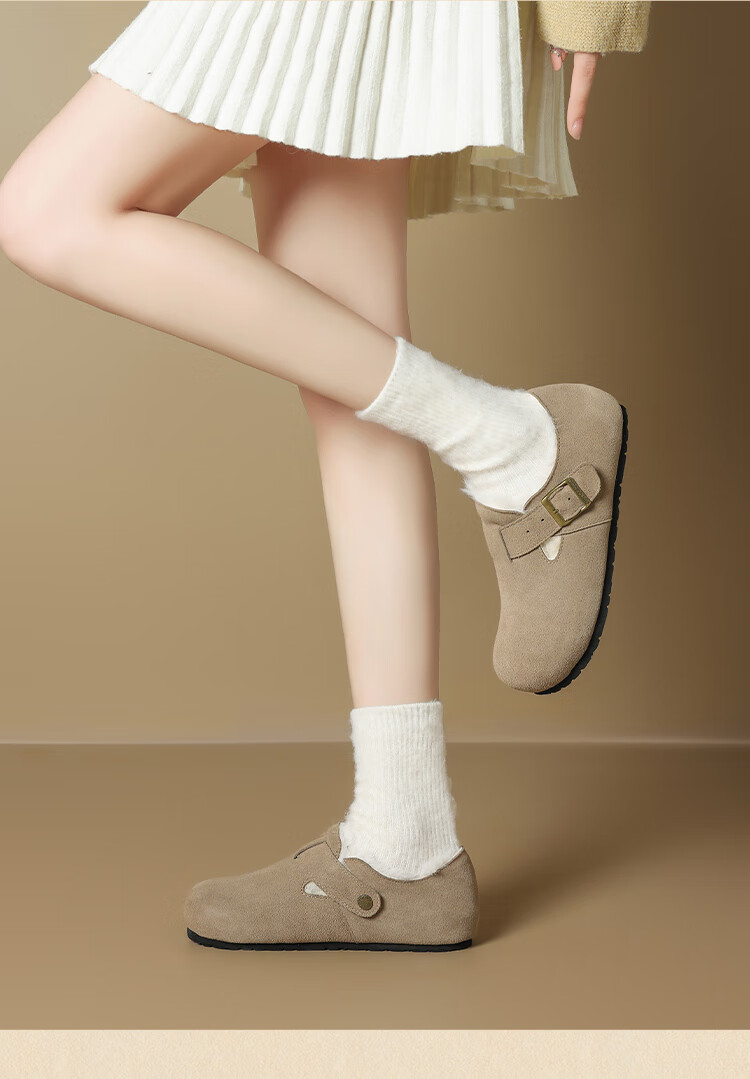 ZHR Suede Leather Birkenstock Women's Winter Fleece Lined Warm Cotton Shoes with Height Increase Casual Shoes JQ07B Dark Khaki Size 38 3