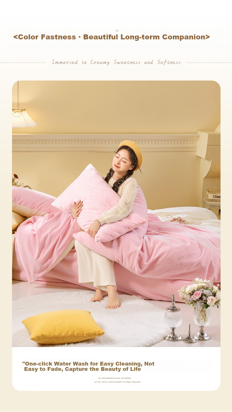 FUANNA Bedding Milk Velvet Four-Piece Set Autumn Winter, Double-Sided Warm Fleece Anti-Static Set Double Size Duvet Cover 230*229cm 10