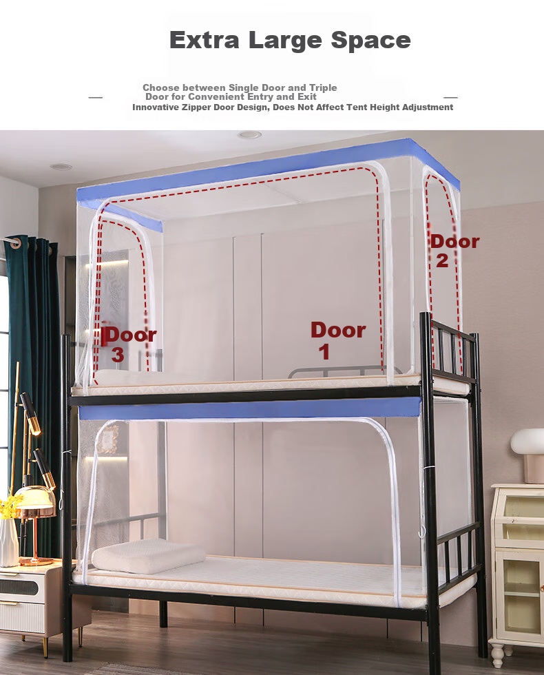 AVIVI Student Mosquito Net Dormitory, Enclosed Mosquito Net with Three Doors, 0.9 Meters, Blue Eyebrow [Baked Paint Frame, Upper Bunk] 3