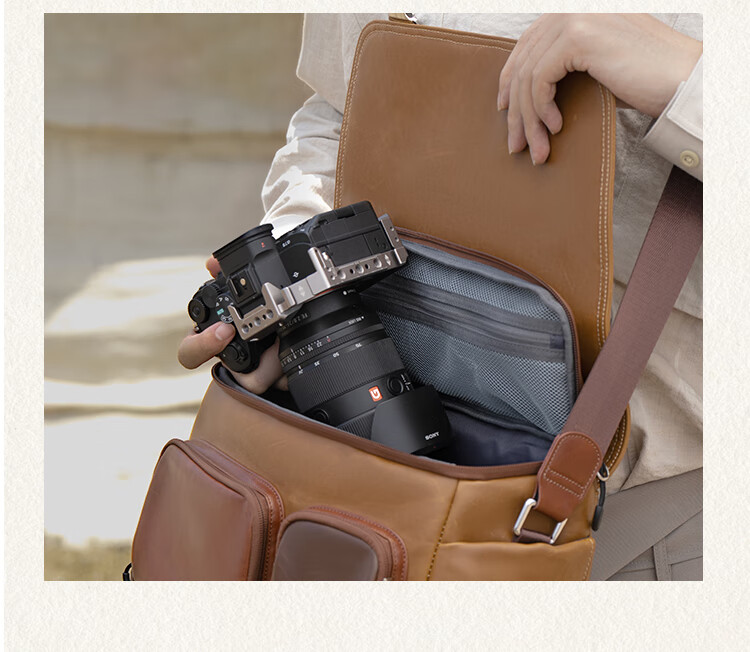 K&F CONCEPT Messenger Camera Bag Vintage Multifunctional Crossbody Shoulder Bag for Mirrorless and DSLR Cameras One Body Two Lenses Gravel White Brown 2