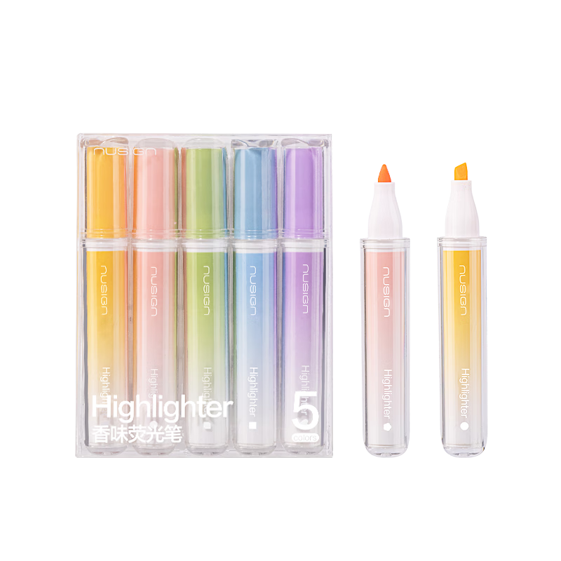 NUSIGN Sunlight Whisper Scented Fluorescent Highlighters 5-Pack NS718 - Smudge-Proof Markers for Exam Review, Journaling, and Drawing, Premium Brand by Deli