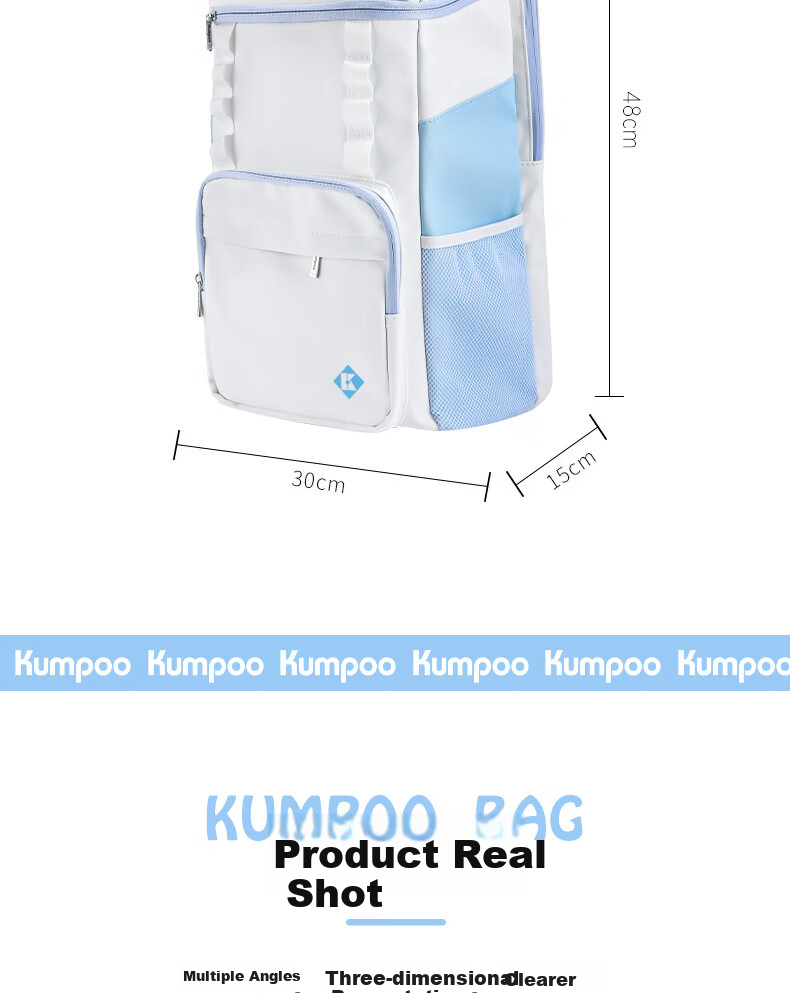 KUMPOO Badminton Bag with Separate Shoe Compartment, Multi-Compartment Fumigation Wind Double Zipper Multifunctional Backpack Shoulder Bag White And Black KBR-636 13