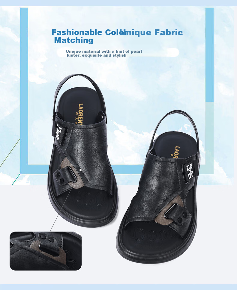 LAORENTOU Men's Beach Sandals, Summer Breathable Lightweight Metal Buckle Sandals, Casual Outdoor Shoes for Men LT13188 Black Size 43 3