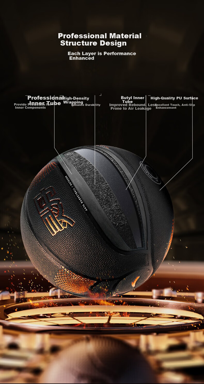 ANTA Lingdan Basketball Size 7 Adult Competition Non-Slip Wear-Resistant Cement Court Indoor Outdoor Youth Children's Seven PU Ball 1