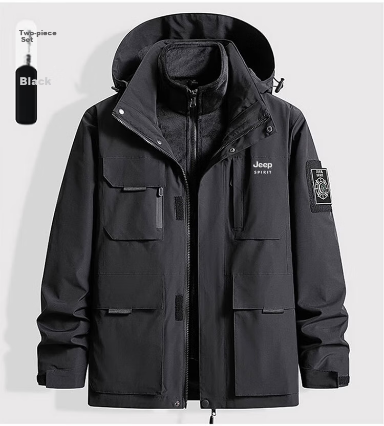JEEP SPIRIT Men's Three-In Jacket, Autumn And Winter Casual Loose-Fitting Hooded Workwear Coat for Me 13