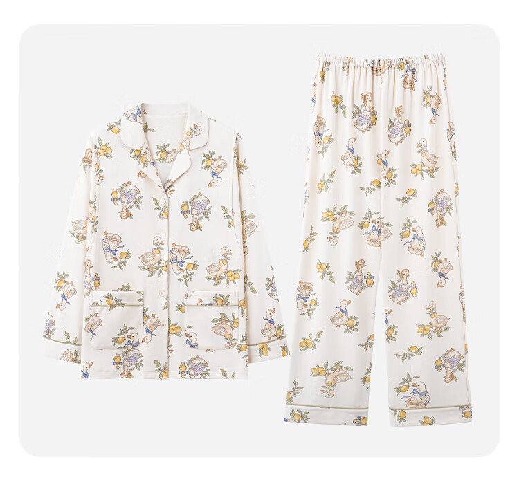 Aibaozi Maternity Postpartum Pajamas Spring Summer Pure Cotton Nursing Sleepwear Breastfeeding Clothes Homewear Moon Lemon Cute Duck L Size M475 11