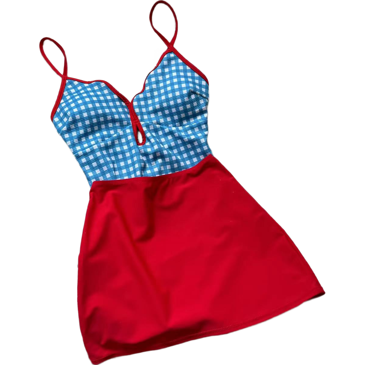 OMOM New Fresh Plaid Student One-Piece Swimsuit Women Triangle Slimming Hot Spring Vacation Swimwear Plaid XL