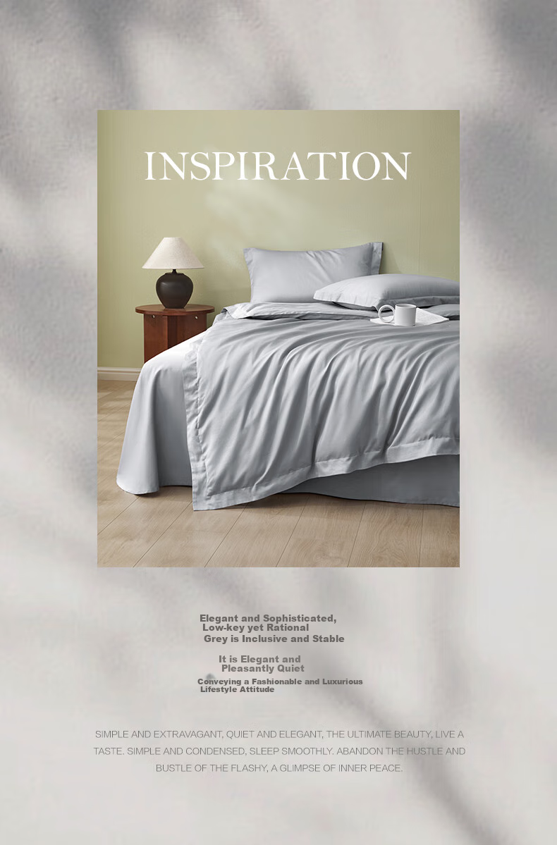 LUOLAI Home Textiles Pure Cotton Bedding Set of Four Pieces, 60s Sateen All-Cotton Duvet Cover Bed Sheet Quilt Cover, Gray, 1.8m Bed, 220*250 2