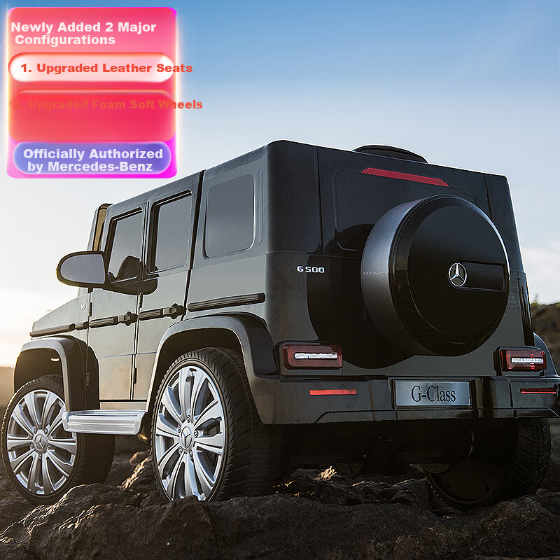 BeRica Mercedes-Benz Authorized G500 Dual-Drive Soft Wheel Children's Electric Ride-On Toy Car with Remote Control, Four-Wheel Drive, And Seat Function, Gift