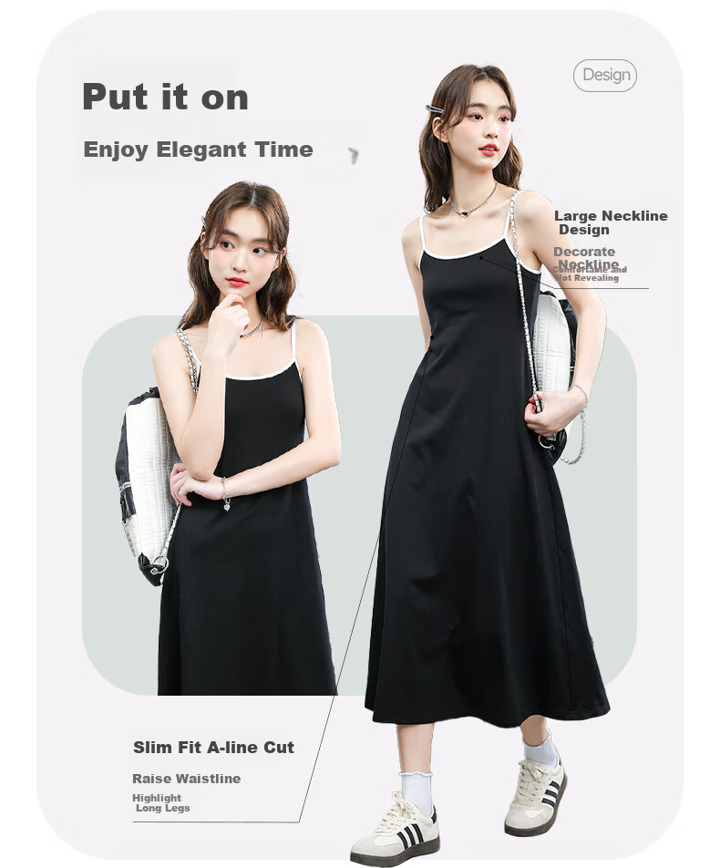 MJ STYLE Spaghetti Strap Dress for Women, 2026 Summer New Elegant Sexy Waist-Cinching Slimming Fitted Vacation Style Long Dress 2