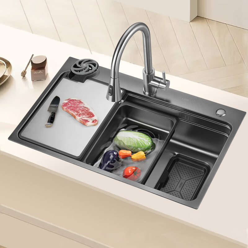 Aiful Oulin Kitchen Sink Large Single Bowl Vegetable Washing Basin Integrated Thickened Grain Texture 883H