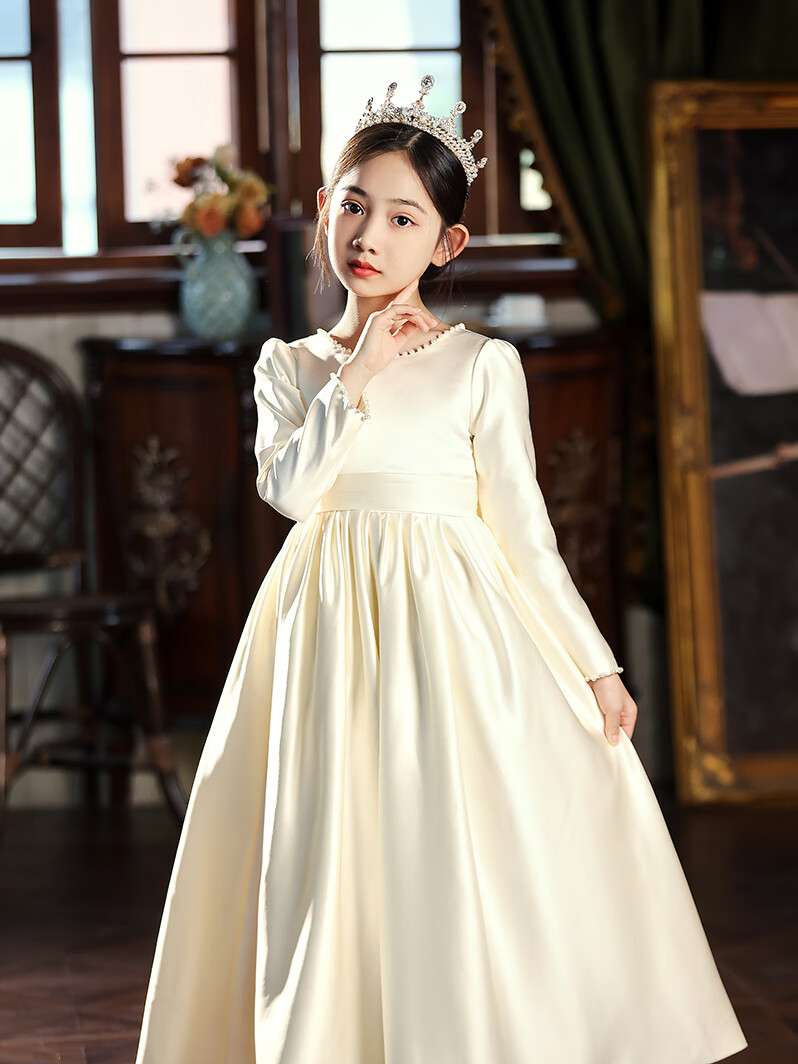 Hanquan High-End Girls' Piano Performance Dress Cello Concert Dress Host Princess Dress Girls' Birthday Party Autumn Winter 2