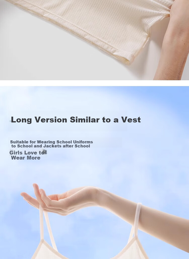 LangSha Girls' Underwear for Puberty, Elementary School Students, Children, Seamless Anti-Nipple Show, Long Camisole, Breathable Undershirt for Young Girls 12