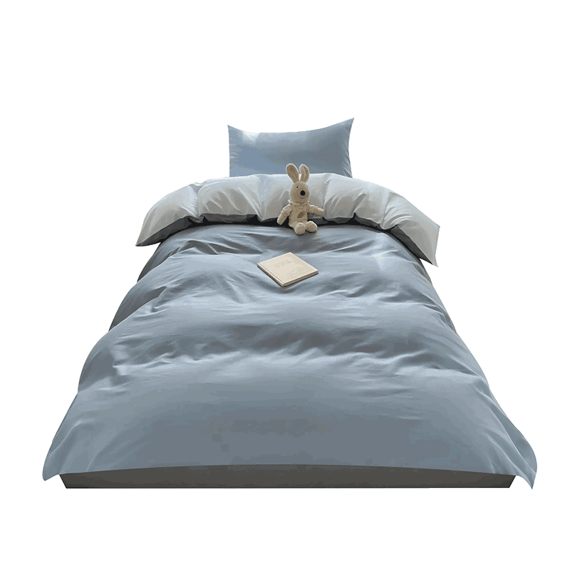 Grace 7A Antibacterial Brushed Bedding Set for Single Dormitory Bed, Includes Bed Sheet And Duvet Cover, for 1.2m Bed, Blue Lan + Wutang Grey