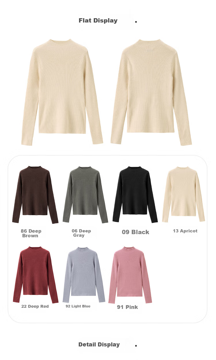 Giordano Women's Ultra-Fine Knit Solid Slim Fit Half Turtleneck Long Sleeve Base Sweater 13353811 19