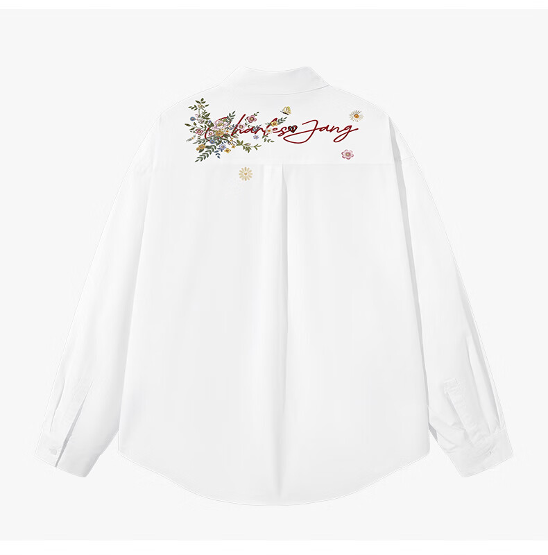 Charles Peach Heart American Style Trendy Floral Print Long Sleeve Cotton Turn-down Collar Casual Couple Shirt Gardenia White XS 6