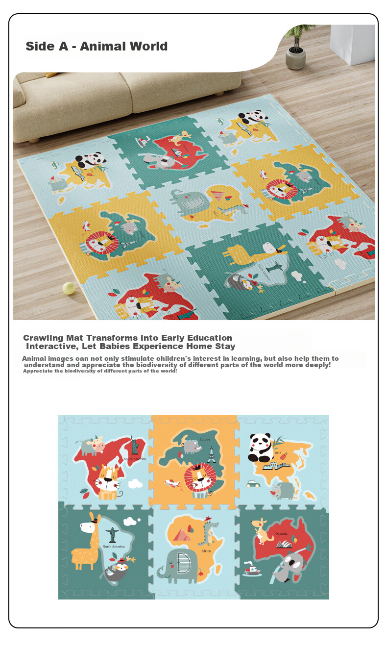 Beiboshi Babybox Crawling Mat, EPE Baby Anti-Fall Play Mat, Children's Interlocking Foam Floor Mat, 6 Pieces, 2CM Thick 14