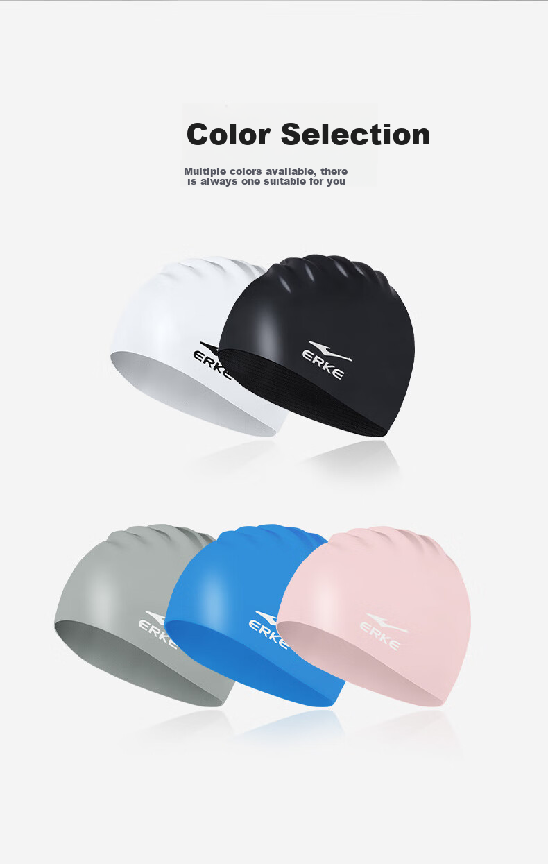 ERKE Silicone Swim Cap Solid Color Unisex Adult Professional High Elasticity Ear Protection Comfortable Long Hair Swimming Cap 5