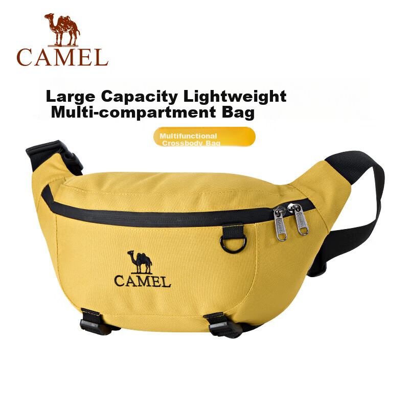 CAMEL Outdoor Multifunctional Sports Waist Pack, Large Capacity Morning Jogging Chest Bag, Running Phone Pouch, 574C635624 Classic Black