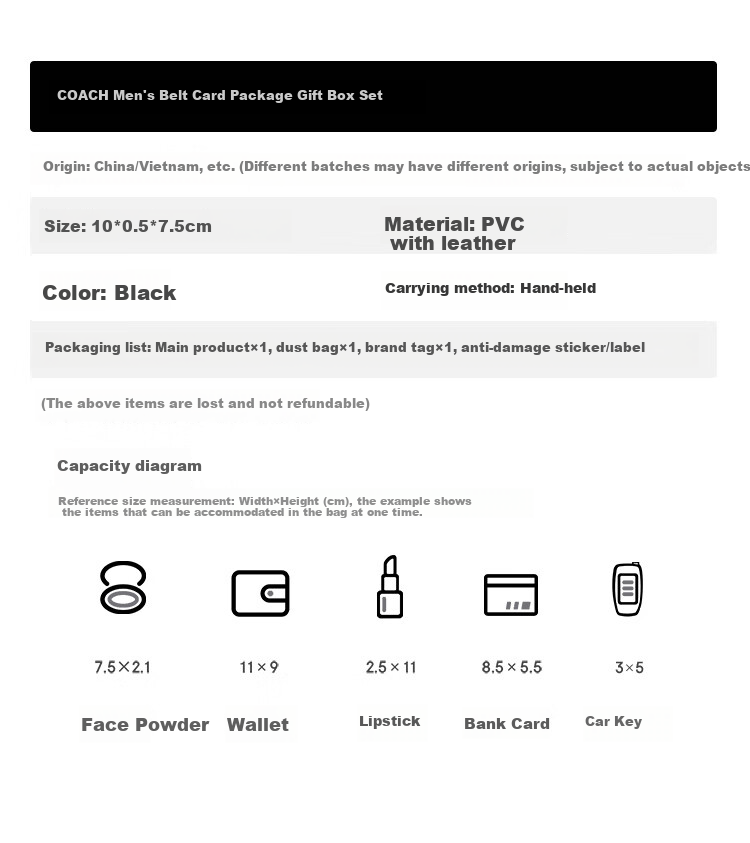 COACH [Brand Direct Supply] Men's Belt Card Holder Gift Box Set, 35MM Black And Gray Color Block, CW351 New Year Gift 5