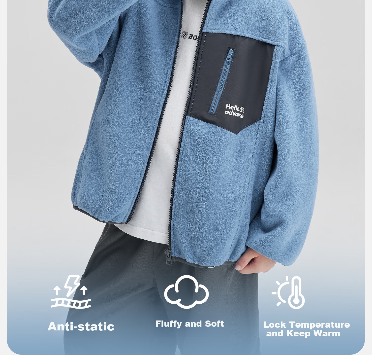 Zuoxi Boys' Fleece Jacket, 2026 New Spring Outerwear, Children's Heat-Resistant Anti-Static Fleece Coat, Blue, Size 150 2