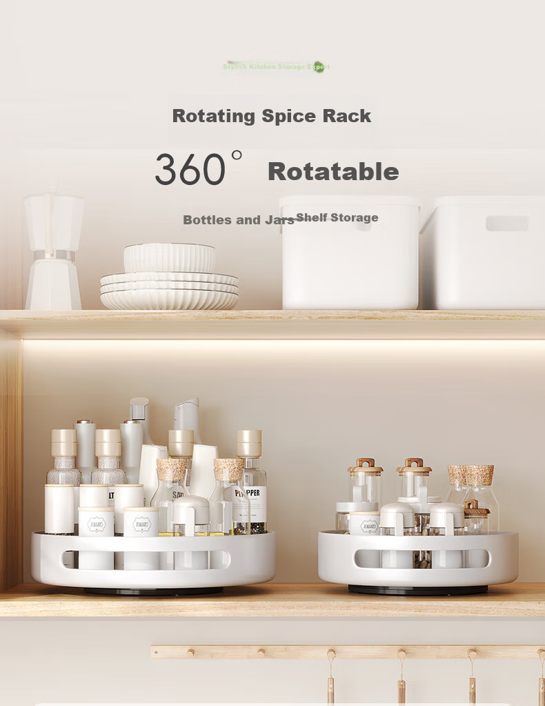 Shuaishi Kitchen Storage Rack, Rotating Spice Rack, Condiment Organizer Shelf, Seasoning Storage Counter, Countertop Tray, White, 30cm 1