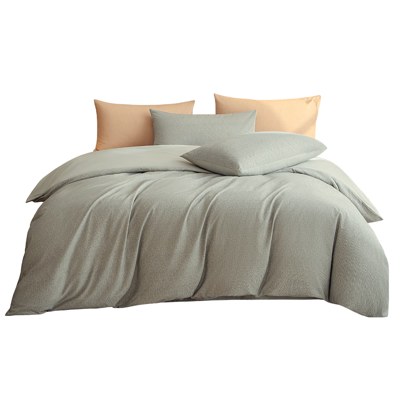 JD Original Brushed Four-Piece Bedding Set, Class A Antibacterial, Skin-Friendly Soft, Thickened Warm, Bedding Set with Bed Sheet, Duvet Cover And Pillowcases for 1.8-Meter Bed, Elegant Gray