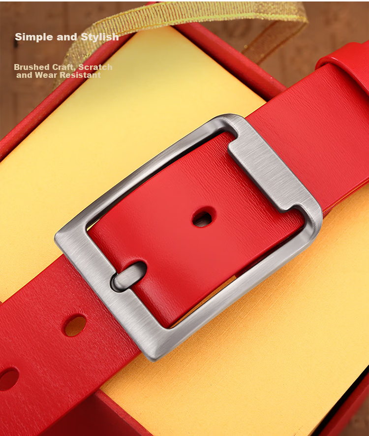 Cattlesboss Red Belt for Men, Zodiac Year Red Leather Belt, Horse Year Men's Casual Pin Buckle Trouser Belt, 1101 Racing Red 110cm 2