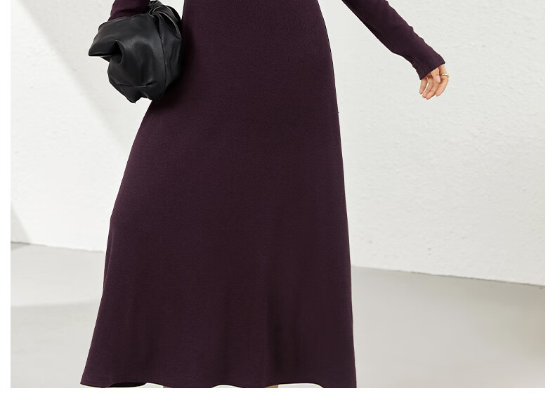 Fansiman Commuter Polo Collar Dress for Women Autumn New Slim Fit Shoulder Long Dress Mulberry Purple M 6