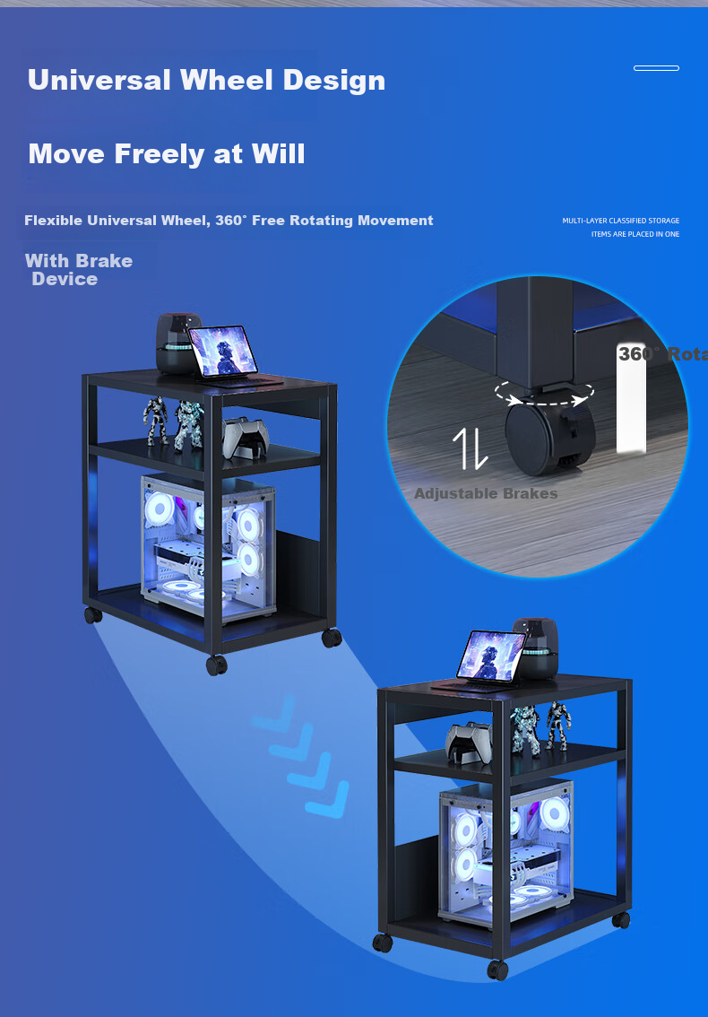 Shanshanmuyi Computer Printer Stand, Multi-Tier Floor Storage Rack, Movable Office Organizer Shelf 12