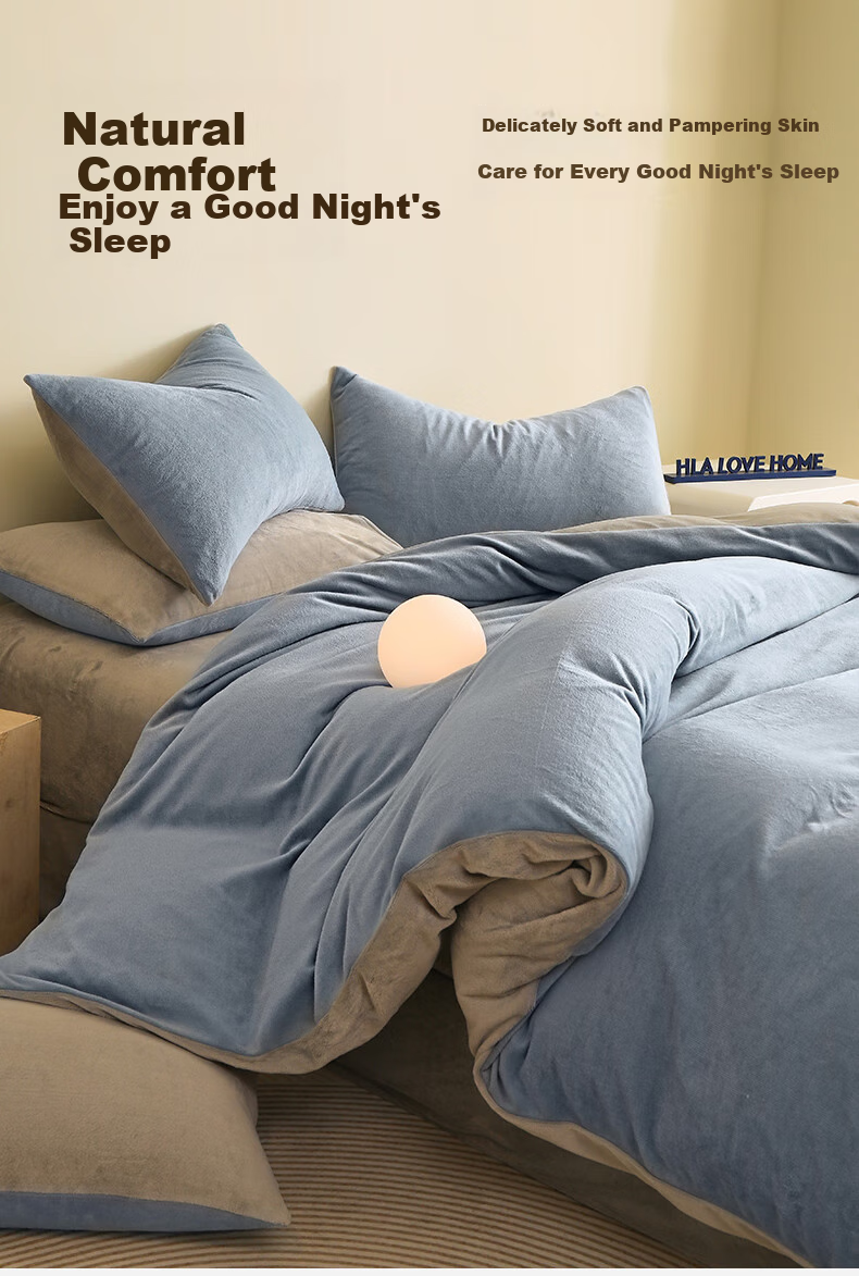 HLA A-Class 7A Antibacterial Milk Velvet 4-Piece Bedding Set Winter Thickened Coral Fleece Double-Sided Plush Double Bed Sheet and Duvet Cover Set 2