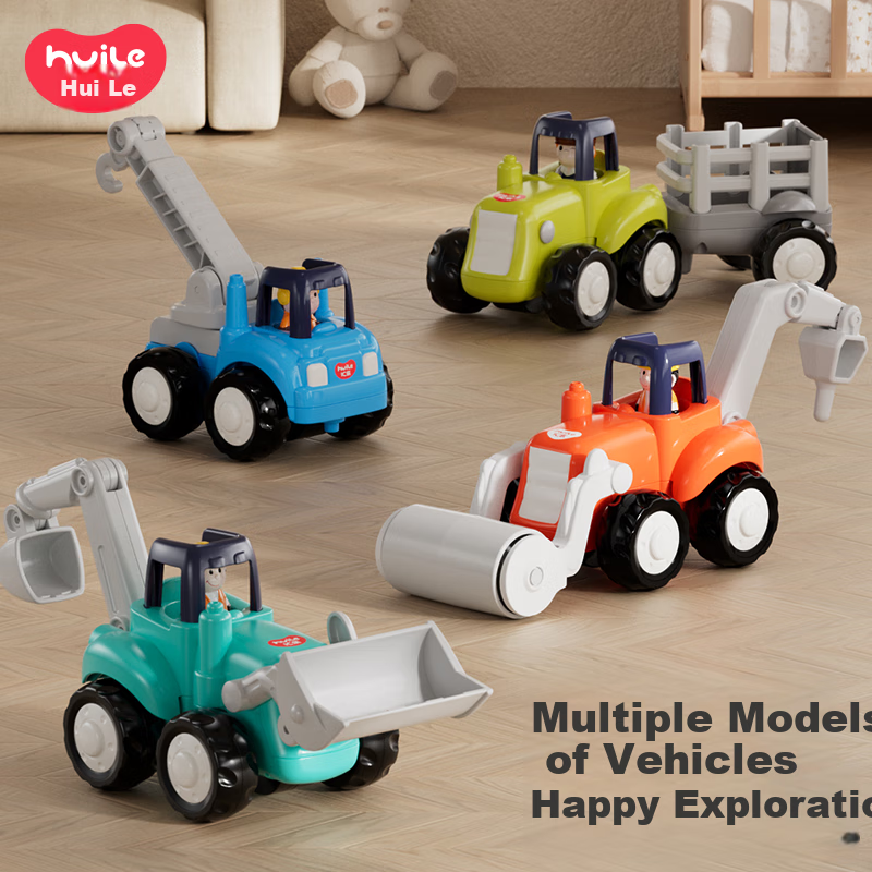 Набор строительной техники HUILE TOYS для детей от 1 года, 4 шт., инерционные машинки: экскаватор, бульдозер, погрузчик, самосвал