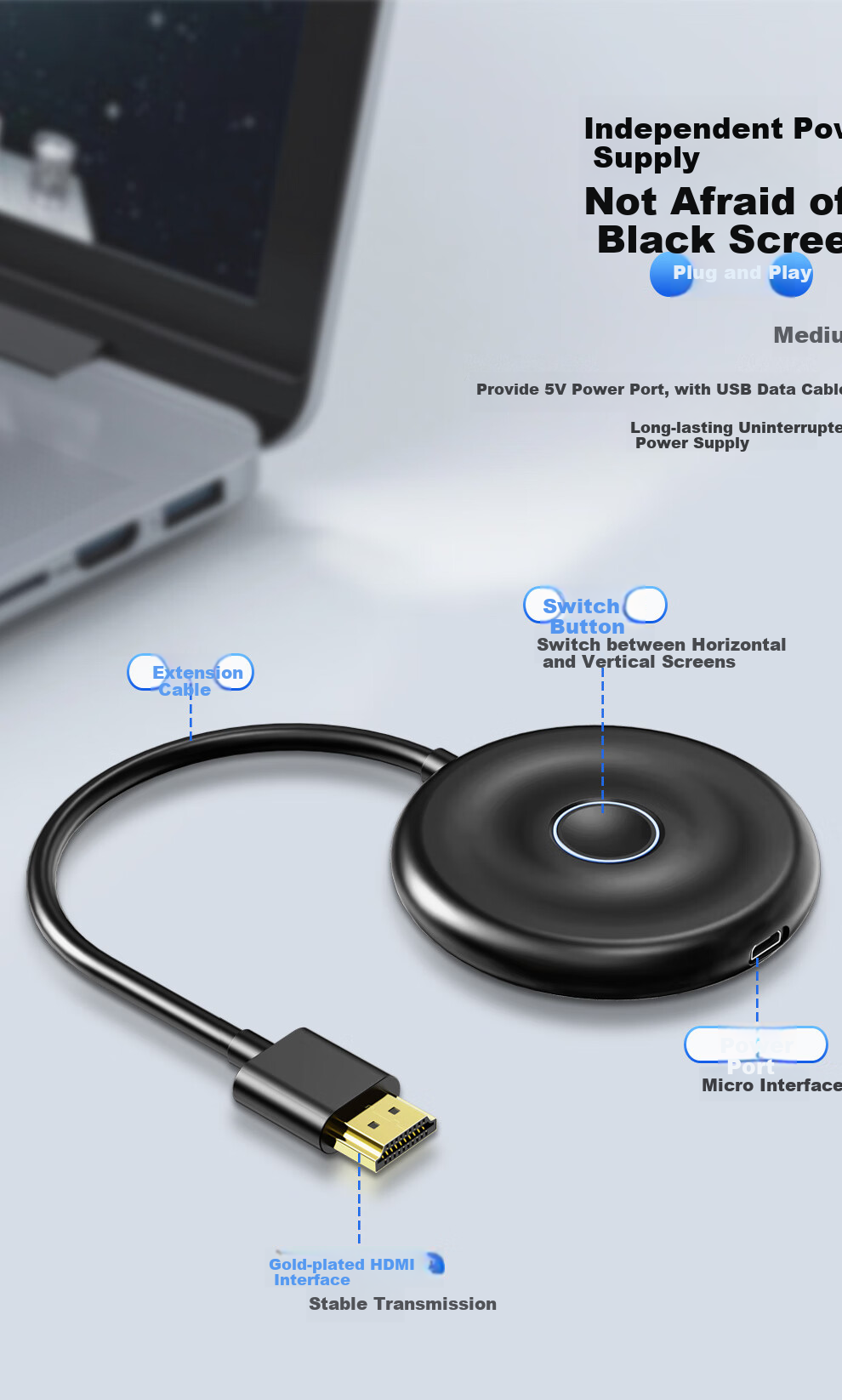 SDWS Wireless Screen Mirroring Device for Mobile Phones, HDMI Audio And Video Synchronization Transmitter, 4K HD Dual-Band Connector for Apple And Android Phones, Computers to Connect TV And Monitor SE89M 12