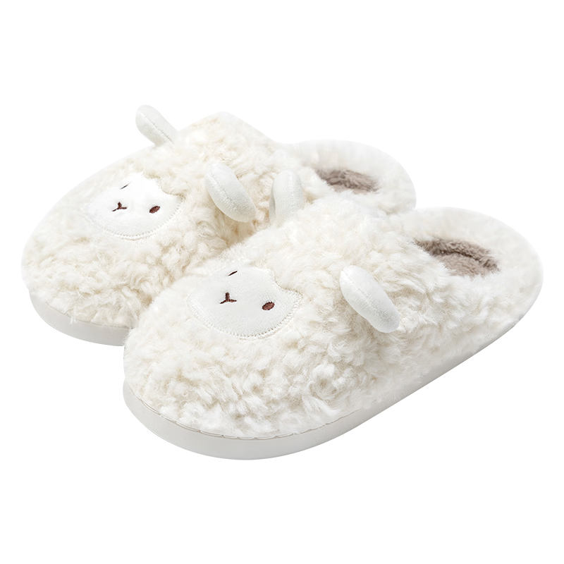 Runrou Women's Cotton Slippers Autumn Winter 2025 New Plush Warm Indoor Home Fuzzy Postpartum Closed-Heel Cotton Shoes