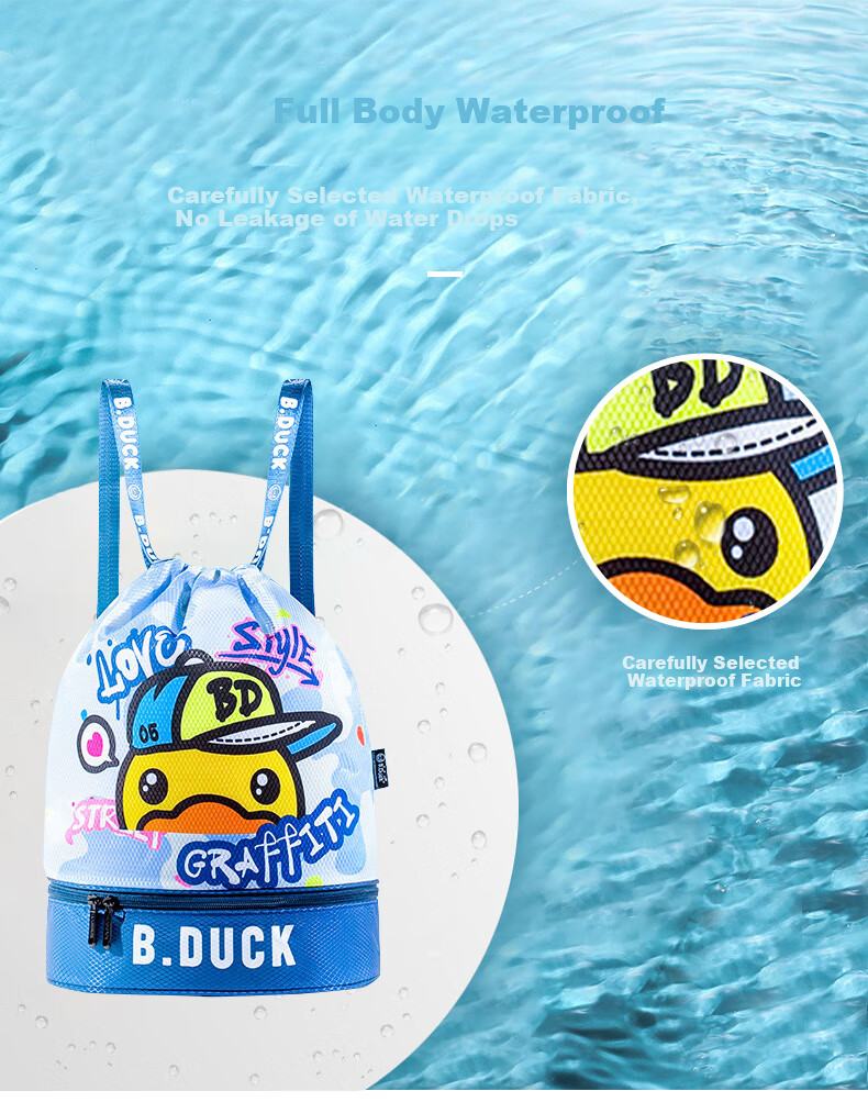 B.Duck Waterproof Swim Bag, Cute Drawstring Backpack with Wet And Dry Separation for Pool, Beach, Hot Spring Storage 5