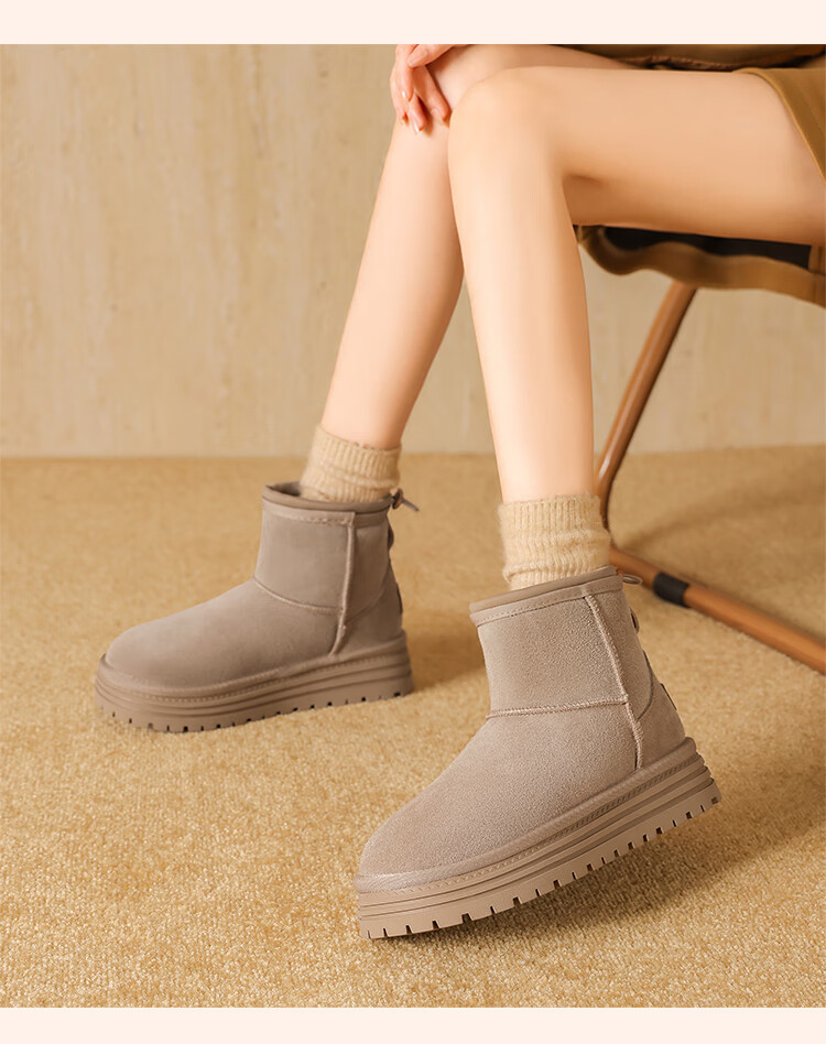 ZHR Women's Winter Snow Boots Long Plush Cold-Resistant Northeast Boots Thick Sole Suede Leather Ankle Boots JQ31 Camel Size 37 6