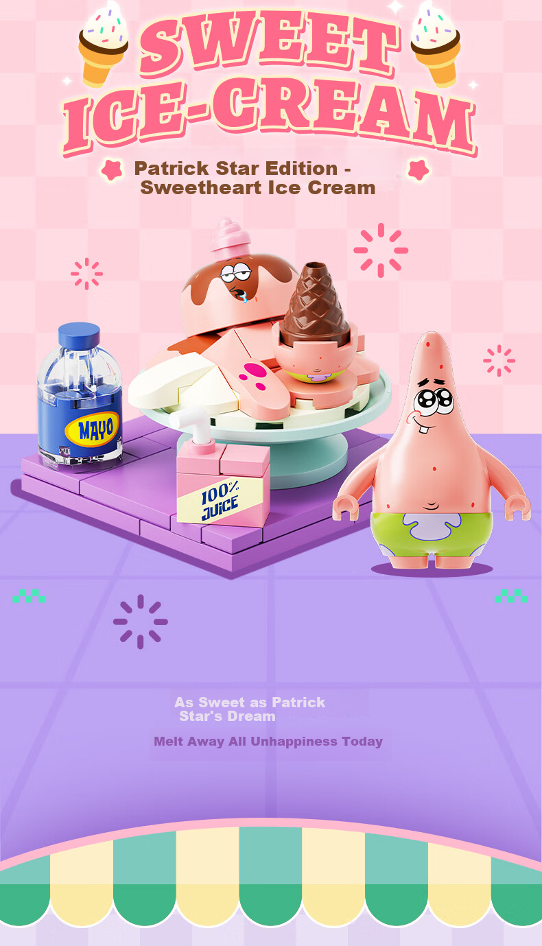 AREA-X SpongeBob Collaboration Blind Box Building Blocks Trendy Toy Assembly Birthday Gift, Bichi Bao Fast Food Delivery, 1 Box 4