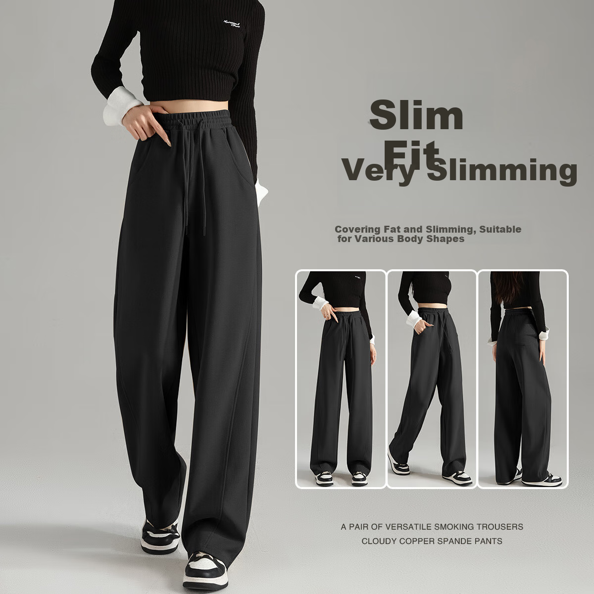 TonLion Autumn And Winter Women's Casual Pants, Loose-Fitting Slimming Banana Pants, High-Quality Commuter Wide-Leg Trousers, Women's Long Pants