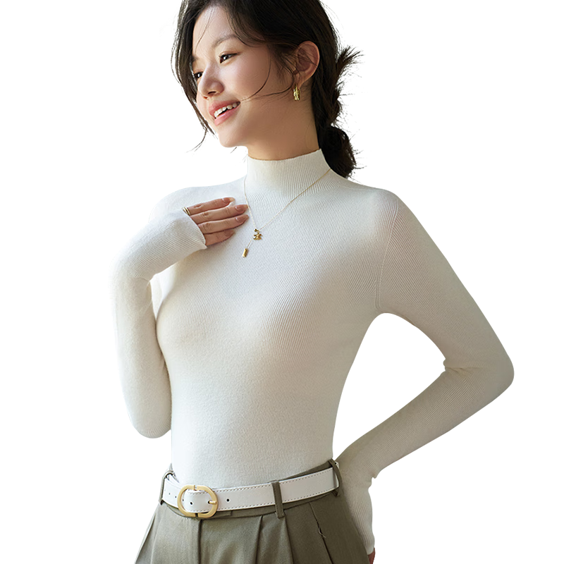 Langsha Women's Wool Base Layer Shirt Spring Autumn Slim Fit Long Sleeve Sweater Knitwear Half Turtleneck Base Shirt
