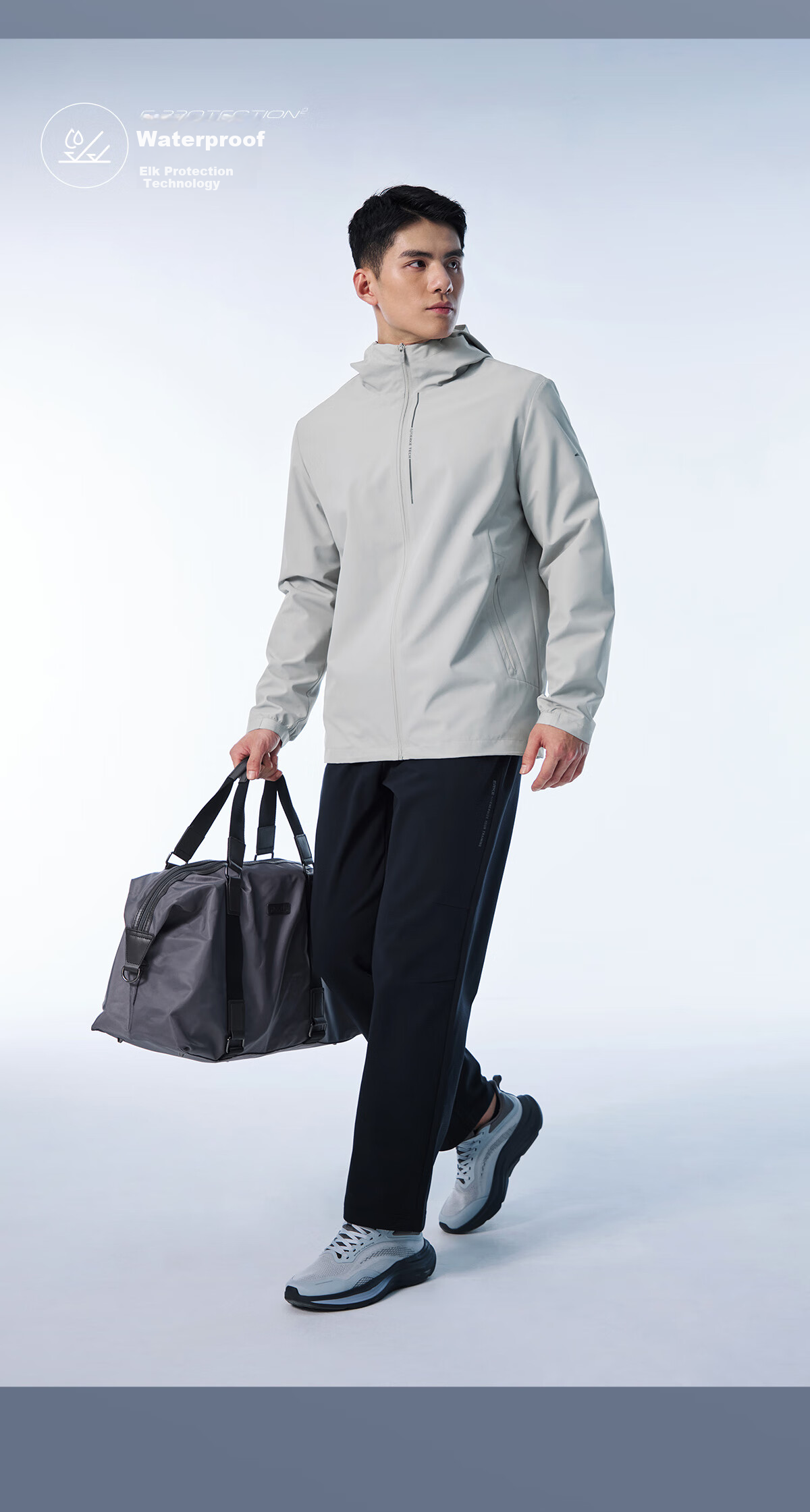 ERKE Jacket, Spring Men's Cardigan, Hooded Waterproof Cycling Wear, Windproof Running, Solid Color Versatile Casual Outerwear 11