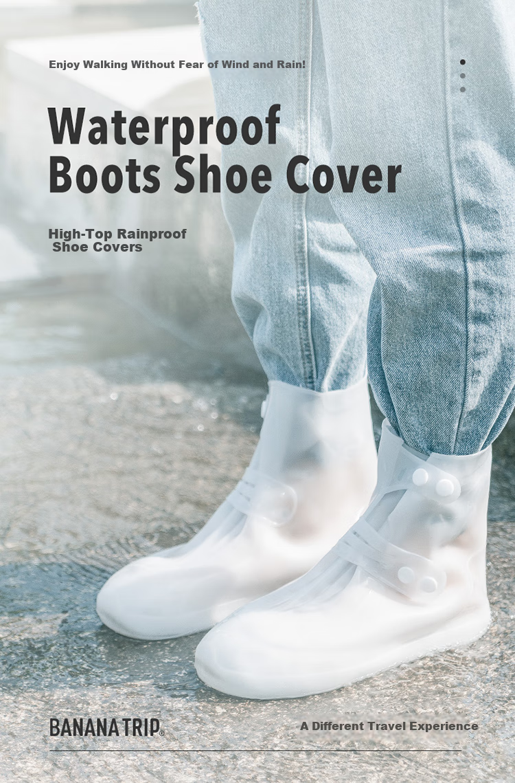 BANANA TRIP Rain Shoe Covers for Men And Women, Flexible Thickened Wear-Resistant Flat High-Top Portable Rain Shoe Covers XXXL 1