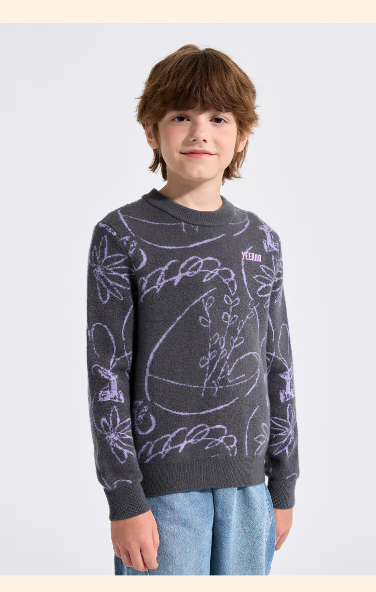 YEEHOO Kids Wool Sweater Boys and Girls 100% Wool Long Sleeve Crew Neck Fashion Spring Dark Gray 160 6