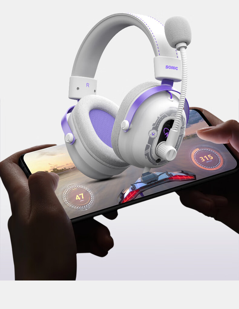 SOMIC G936 PRO+ Mobile Gaming Headset Over-Ear Type-C Earphones for Mobile Games Valorant Peaceful Sound Triangular FPS Positional Audio White Purple 1