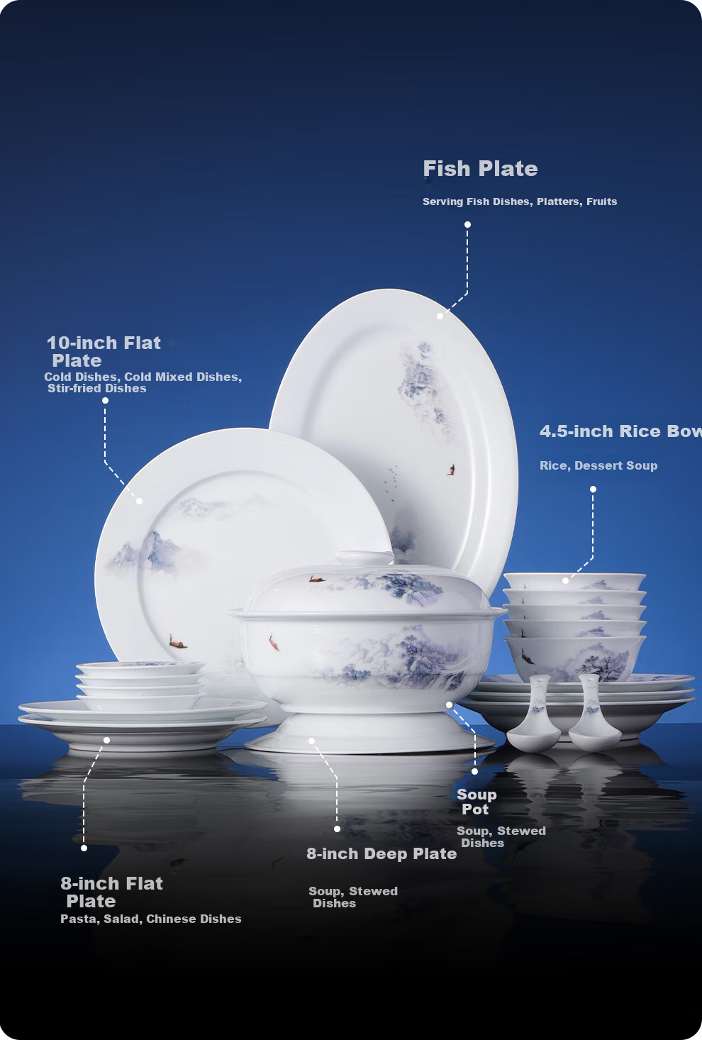 Jdz Ceramic Tableware Set, Chinese-Style Distant Mountain Design, White Porcelain Bowls And Plates Set, High-Quality Housewarming And Wedding Gift Box 11