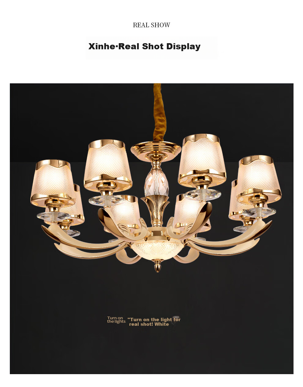 NVC , European And American Light Luxury Crystal Glass Voice-Controlled Smart Chandelier, Living Room Pendant Light, Dining Room Light Fixture, WHXD120F/G-01 8