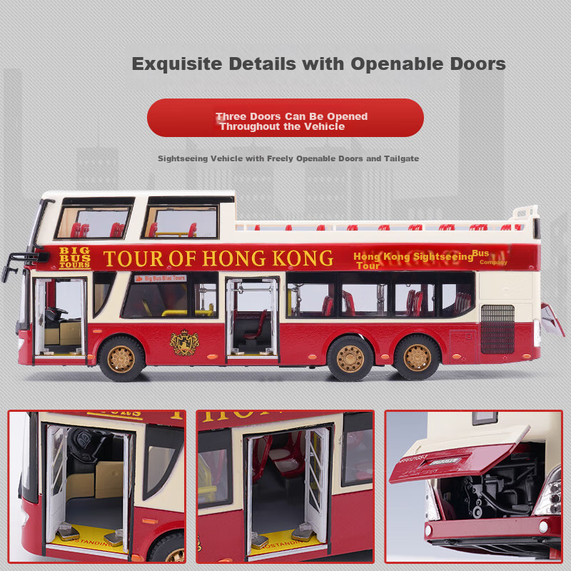 Chiyu Toys, Hong Kong Sightseeing Double-Decker Bus, Realistic Alloy Car Model, Toy Car Model, Gift for Boys 6