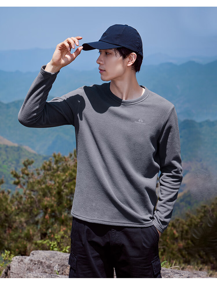 Toread Men's Fleece Pullover Spring Autumn New Round Neck Thin Polar Fleece Long Sleeve T-Shirt Warm Solid Color Base Layer Top 11