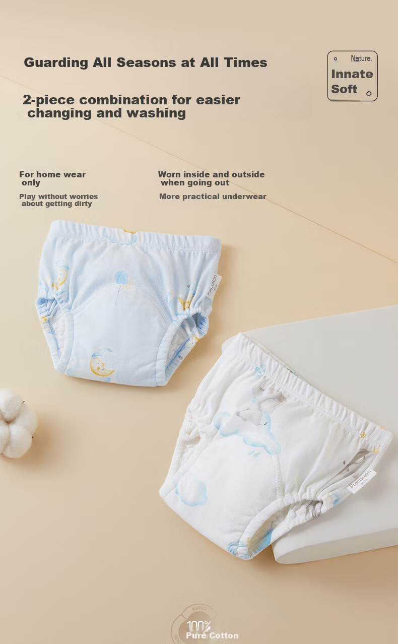 PurCotton Baby Training Pants 2 Pieces [No Softener], Baby Toilet Training Diapers, Washable Diapers, Scientific Weaning from Disposable Diapers 17