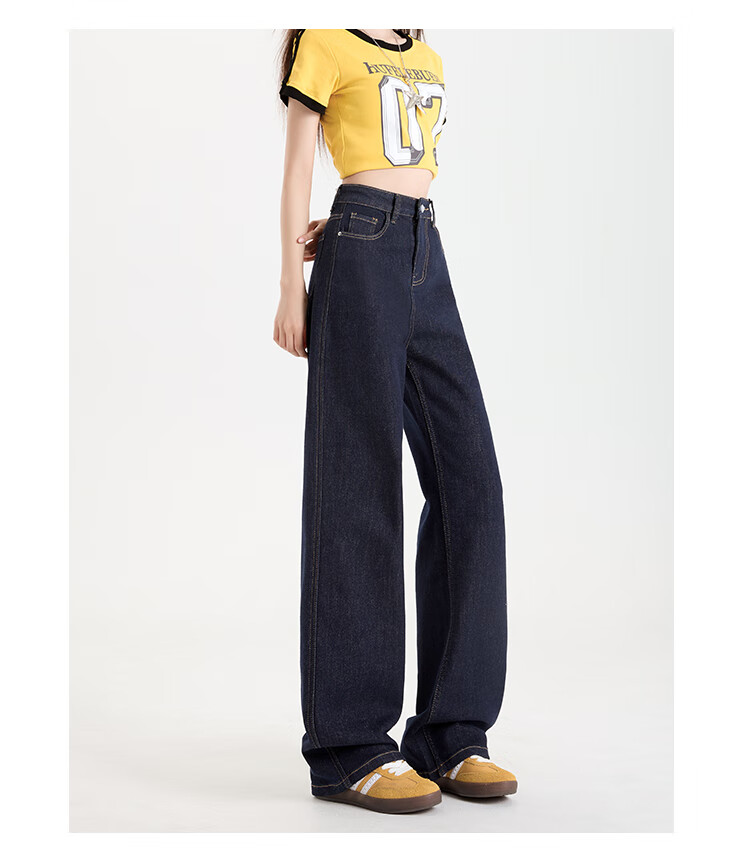 Casual Wide Leg Jeans for Women Autumn/Winter 2025 New Loose High Waist Denim Blue Straight Pants 3